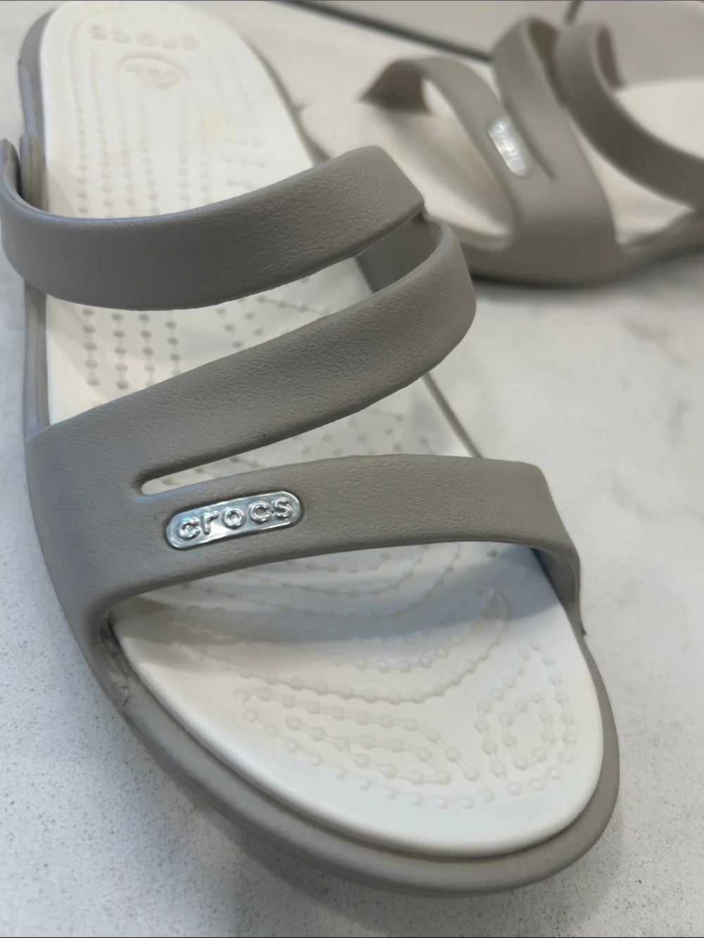 Crocs Patricia Wedge Sandals Grey / White Womens 7